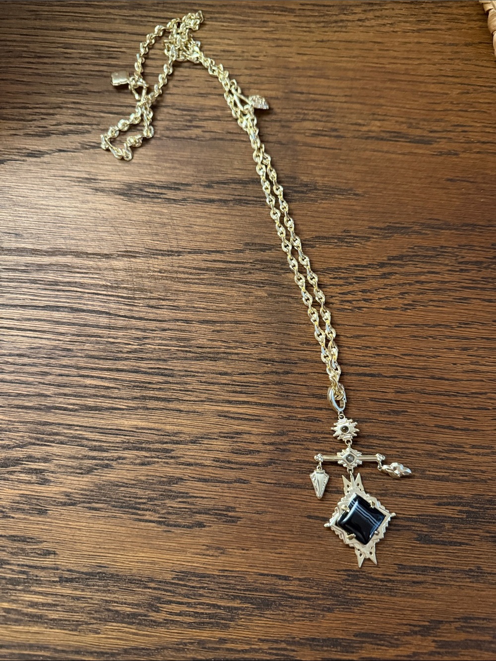 Kendra Scott Gold-Tone Necklace with Black Stone Pendant
